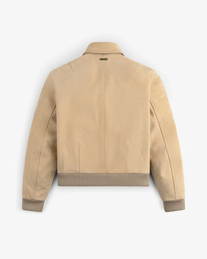 Croc-Embossed Nubuck Bomber Jacket