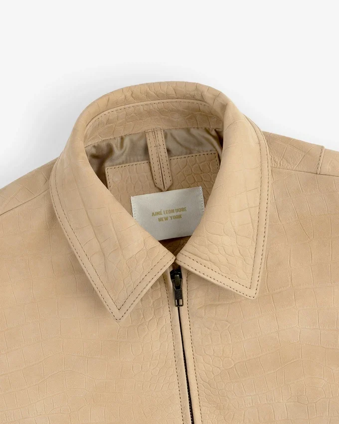 Croc-Embossed Nubuck Bomber Jacket