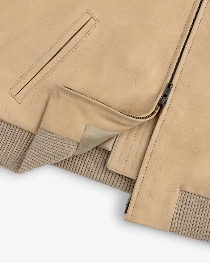 Croc-Embossed Nubuck Bomber Jacket