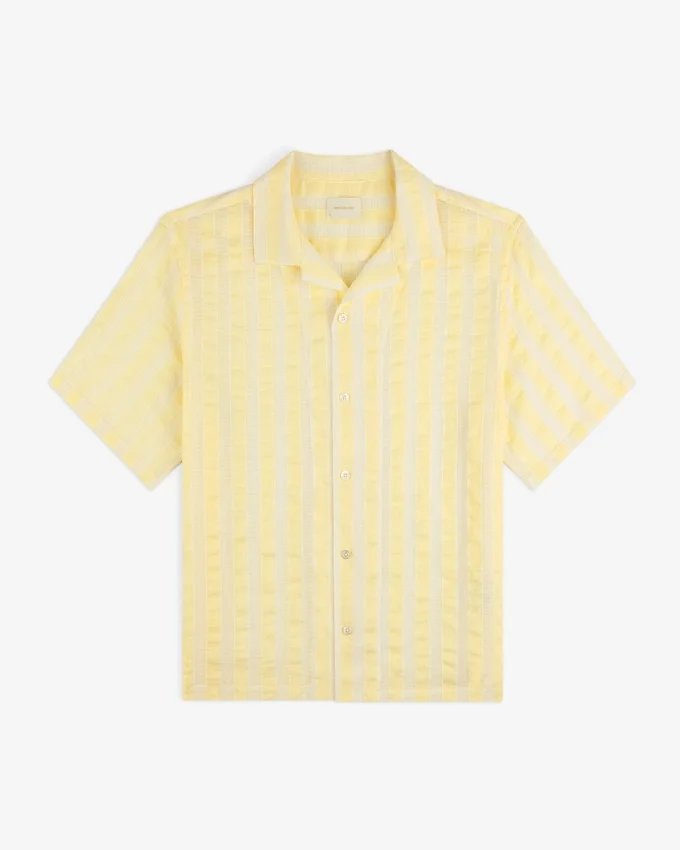 Linen Blend Striped Camp Shirt