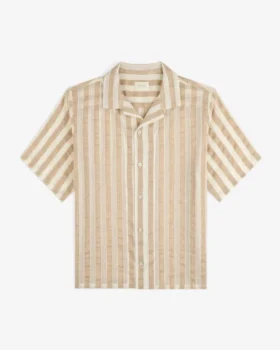 Linen Blend Striped Camp Shirt