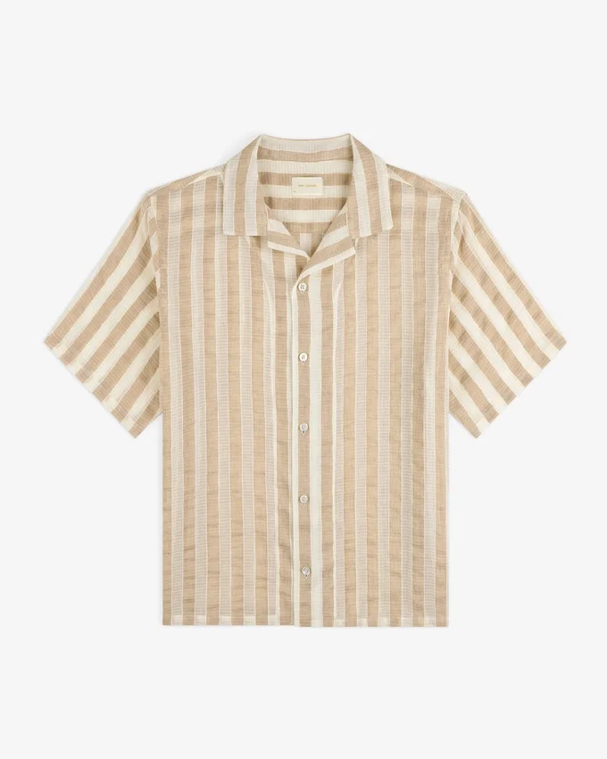 Linen Blend Striped Camp Shirt