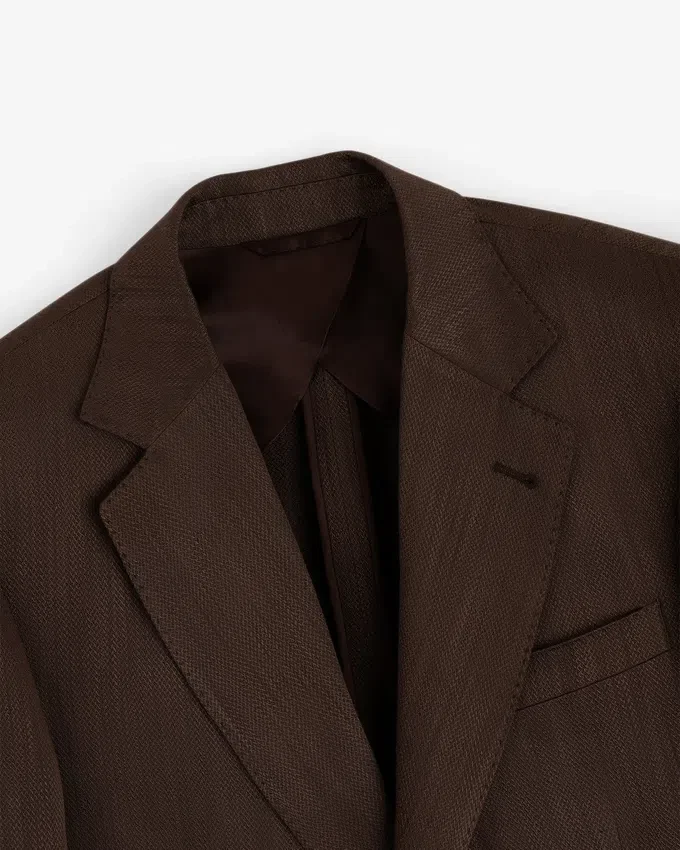 Single-Breasted Linen Blend Suit Jacket