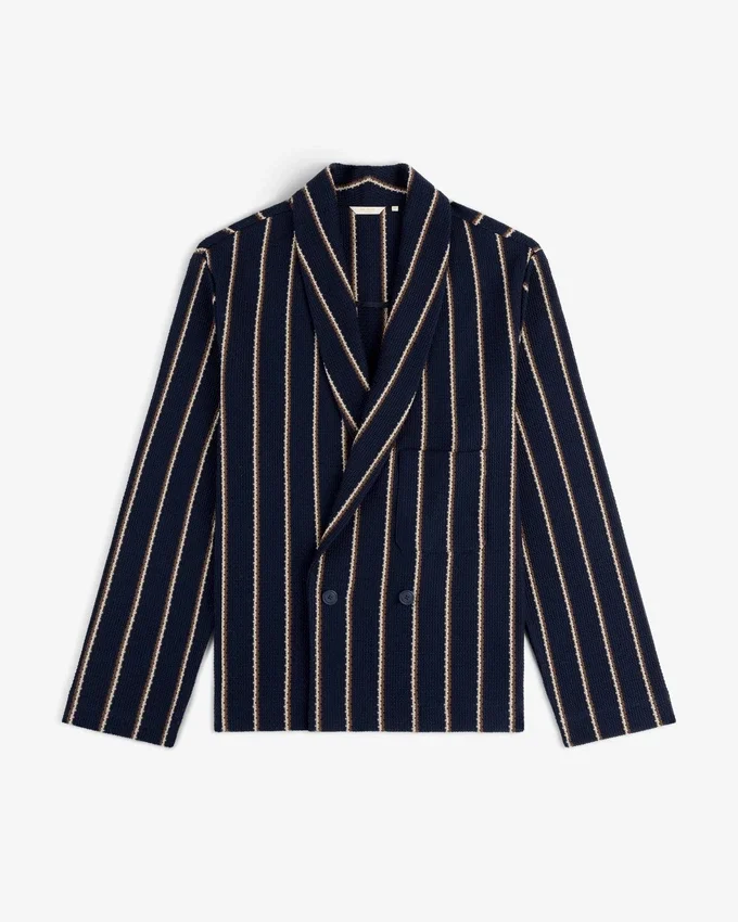 Striped Jacquard Shawl Collar Jacket
